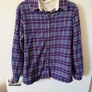 L.L. Bean Purple and Cream Checkered Fleece Shirt Jacket (Shacket)